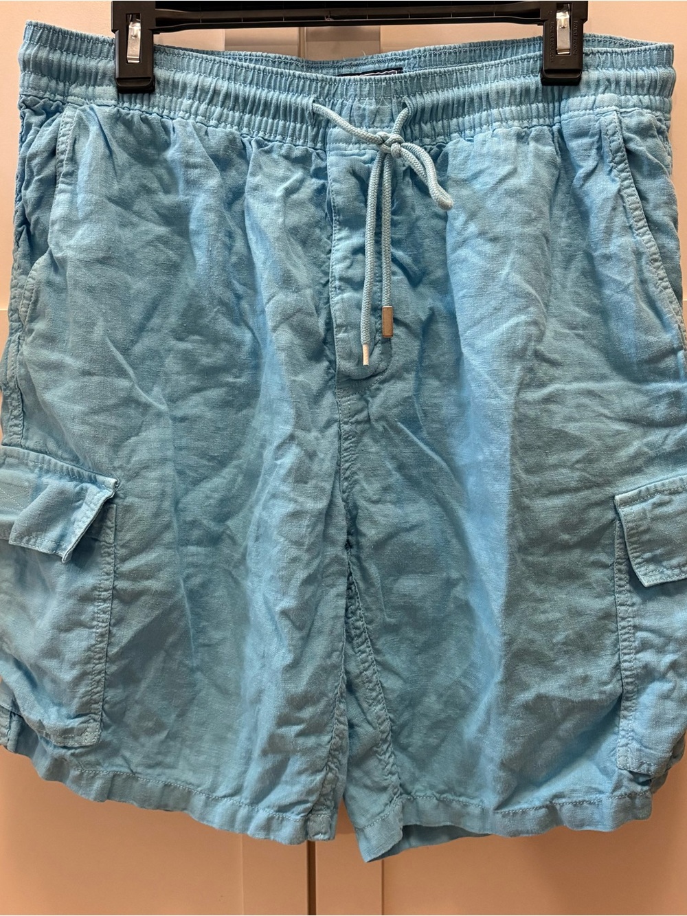 Vilebrequin Men Linen Bermuda Shorts XL Blue Drawstring Beach Casual Summer Vibe
